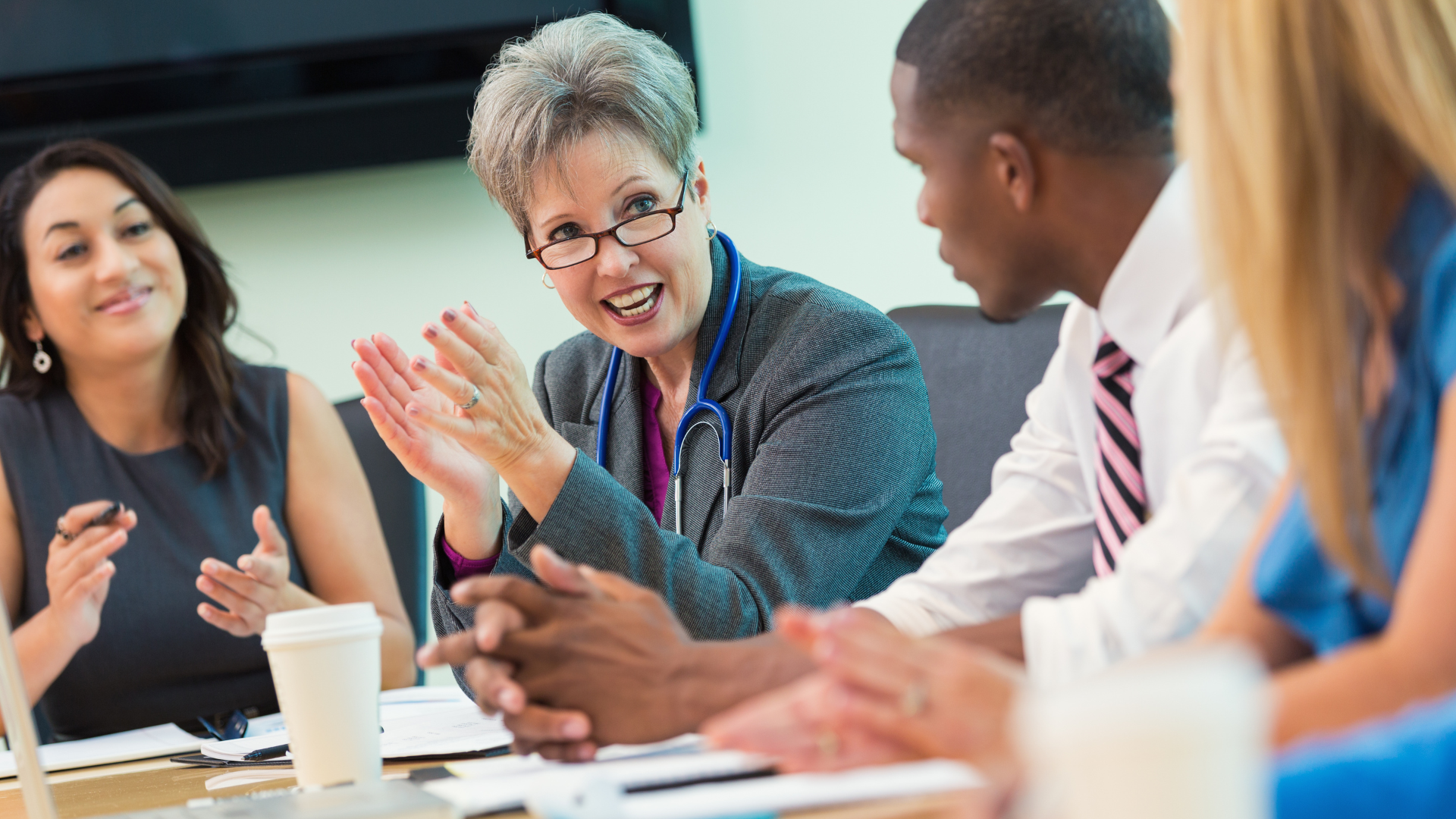 A group of board directors in a meeting.